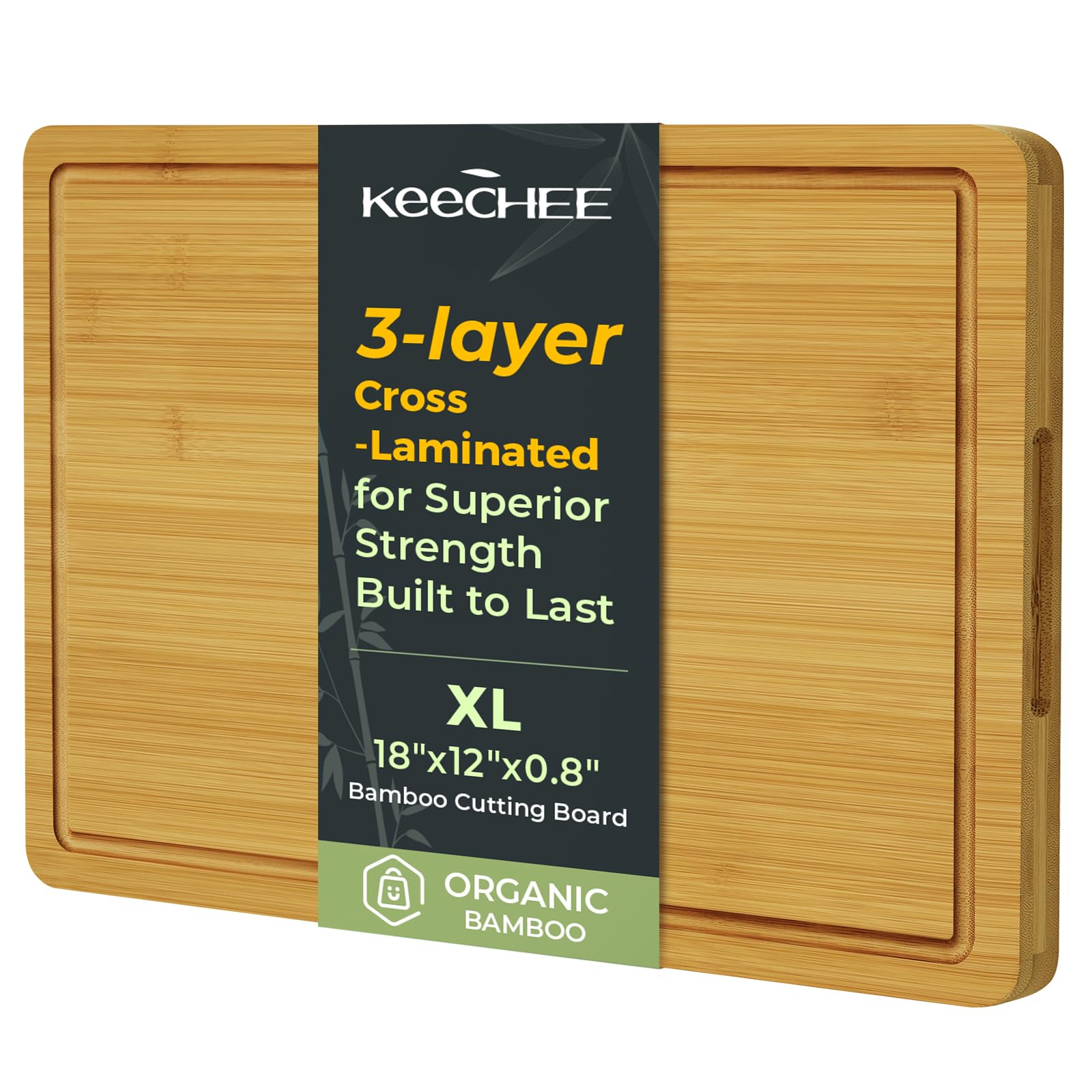 Keechee Natural Bamboo Cutting Board for Kitchen, XL Carving Board