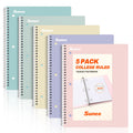 Five SUNEE spiral notebooks in pink, purple, blue, green and yellow, college-ruled 8 x 10.5 with 3-hole punched pages