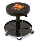 WEN pneumatic rolling mechanic stool, round padded seat, height-adjustable, five caster wheels