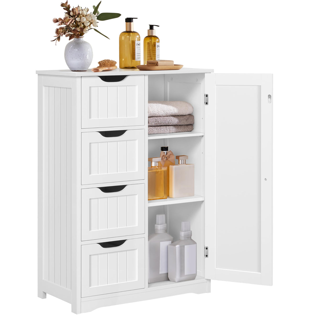 Yaheetech white small bathroom storage cabinet, four drawers, door