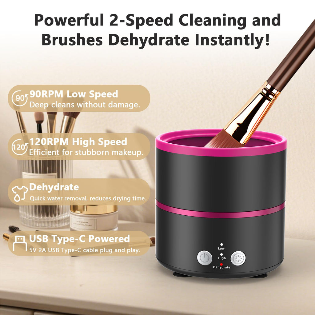 Cucufor Electric Makeup Brush Cleaner Machine - 2 Adjustable Clean Speeds & Powerful Dehydration Function Portable Cosmetic Brushes Cleaner for All Size Beauty Makeup Brush Set image 2