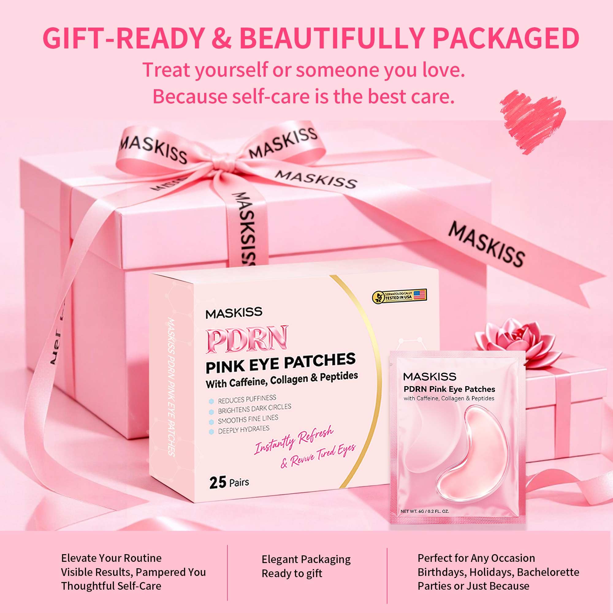 Maskiss PDRN Under Eye Patches (25 Pairs), Pink Eye Gel Pads with Caffeine Collagen Peptides, Eye Masks for Dark Circles Puffiness Fine Lines, Hydrating Soothing Self Care Gifts for Women image 9
