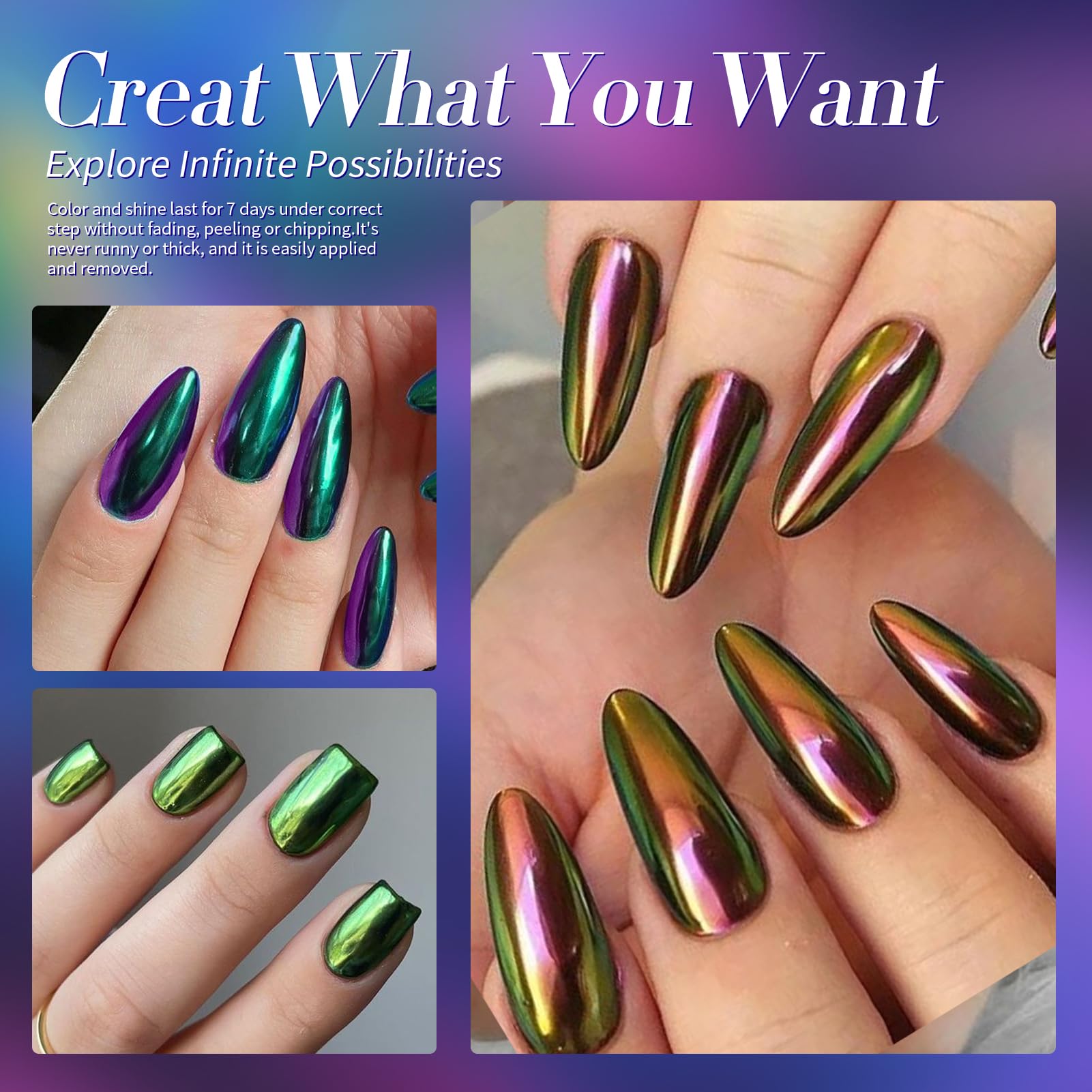 Born Pretty Chameleon Nail Polish Set 6 Colors Chrome Holographic Metallic image 5
