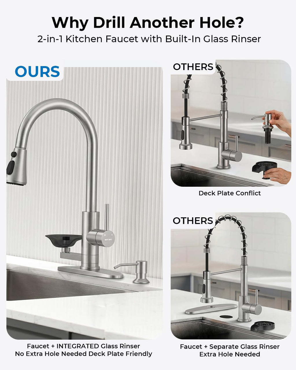 Kitchen Faucet with Glass Rinser, Pull Down Sparyer, 3 Water Modes image 7