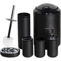 Black CERBIOR 6-piece spiral pattern bathroom accessories including dispenser, toothbrush holder, tumbler, soap dish, and