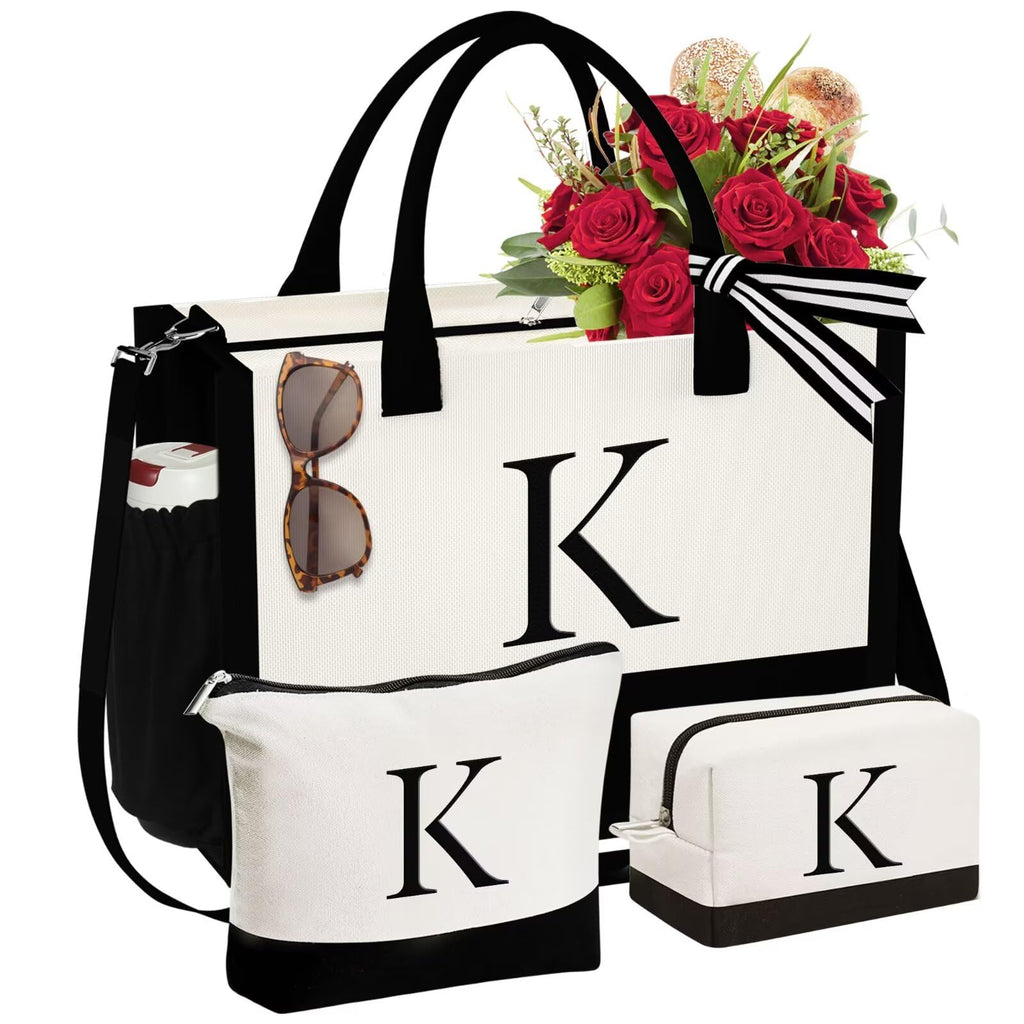 YOOLIFE Birthday Gifts for Women Mom Daughter, Canvas Tote Bag, Initial K