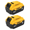 Two DEWALT 20V Max 5Ah lithium ion batteries, terminals visible