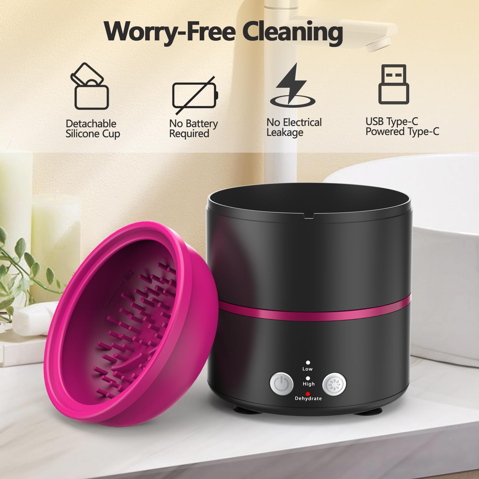 Cucufor Electric Makeup Brush Cleaner Machine - 2 Adjustable Clean Speeds & Powerful Dehydration Function Portable Cosmetic Brushes Cleaner for All Size Beauty Makeup Brush Set image 6