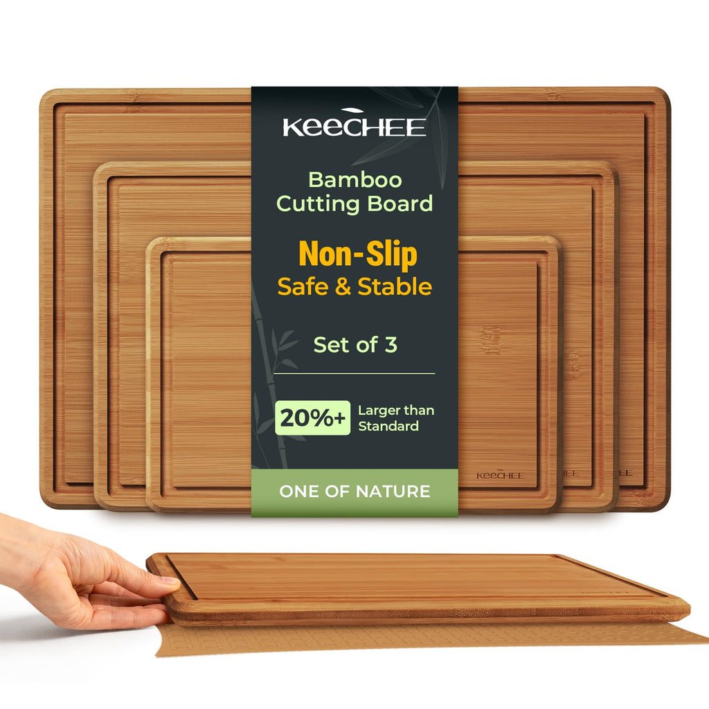 Keechee Cutting Board with Non-slip Mat, Cutting Boards for Kitchen Meal Prep & Serving - Serving Board Sets with Deep Juice Groove Ideal Kitchen Gifts