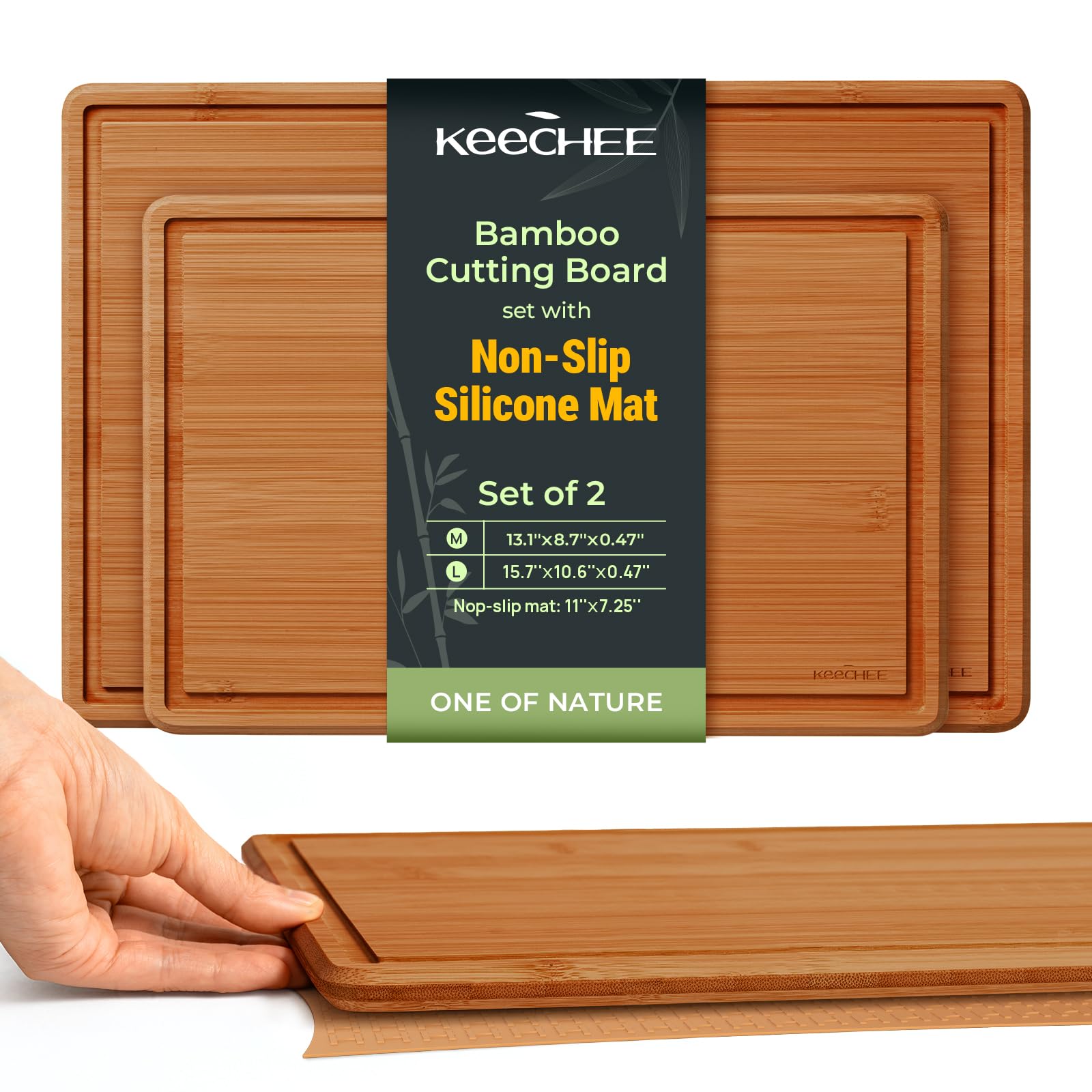 Keechee 2Pcs Cutting Board Set with Non-slip Mat
