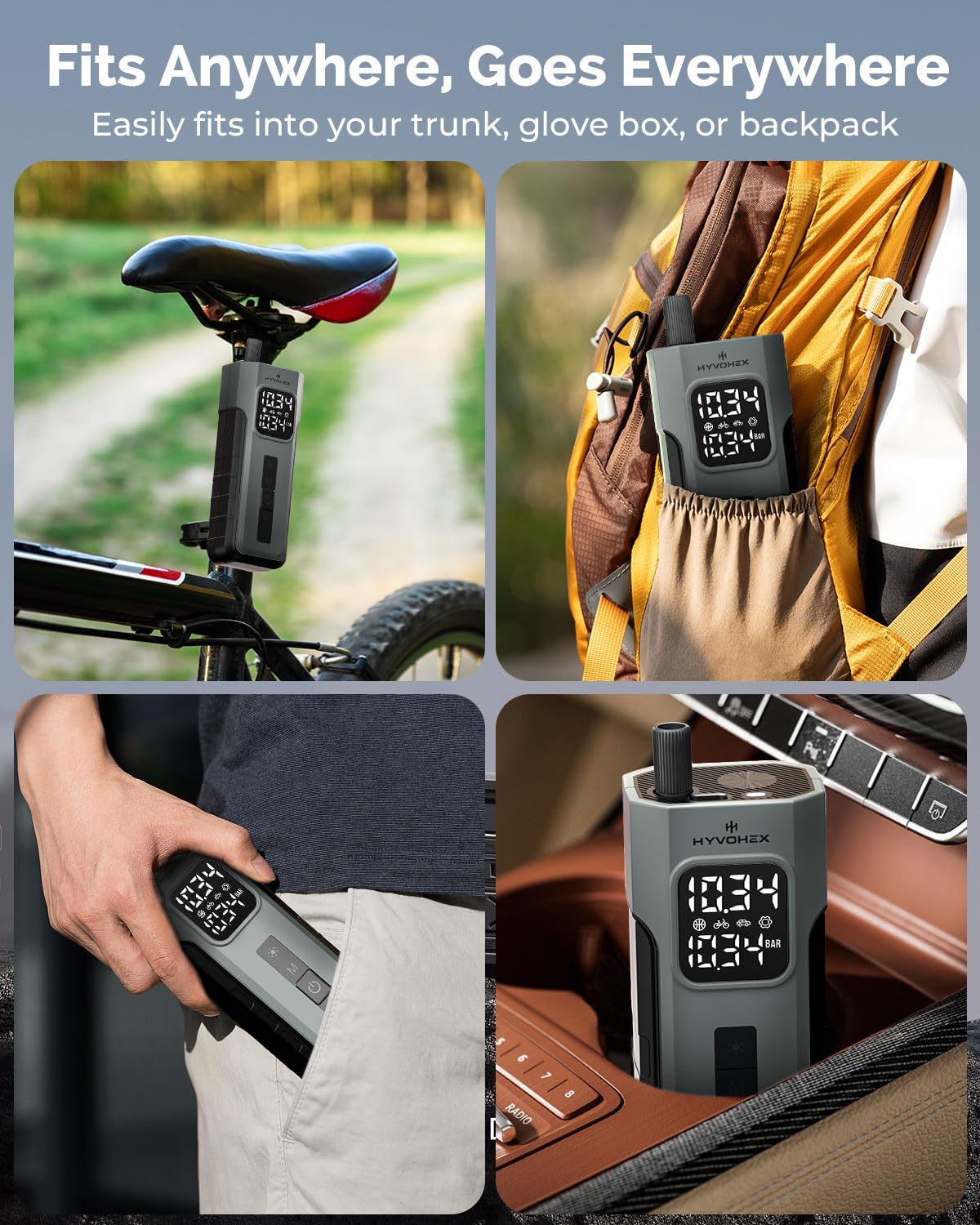 HYVOHEX Mini Bike Tire Pump,150PSI Electric Bicycle Pump with Digital Gauge image 5