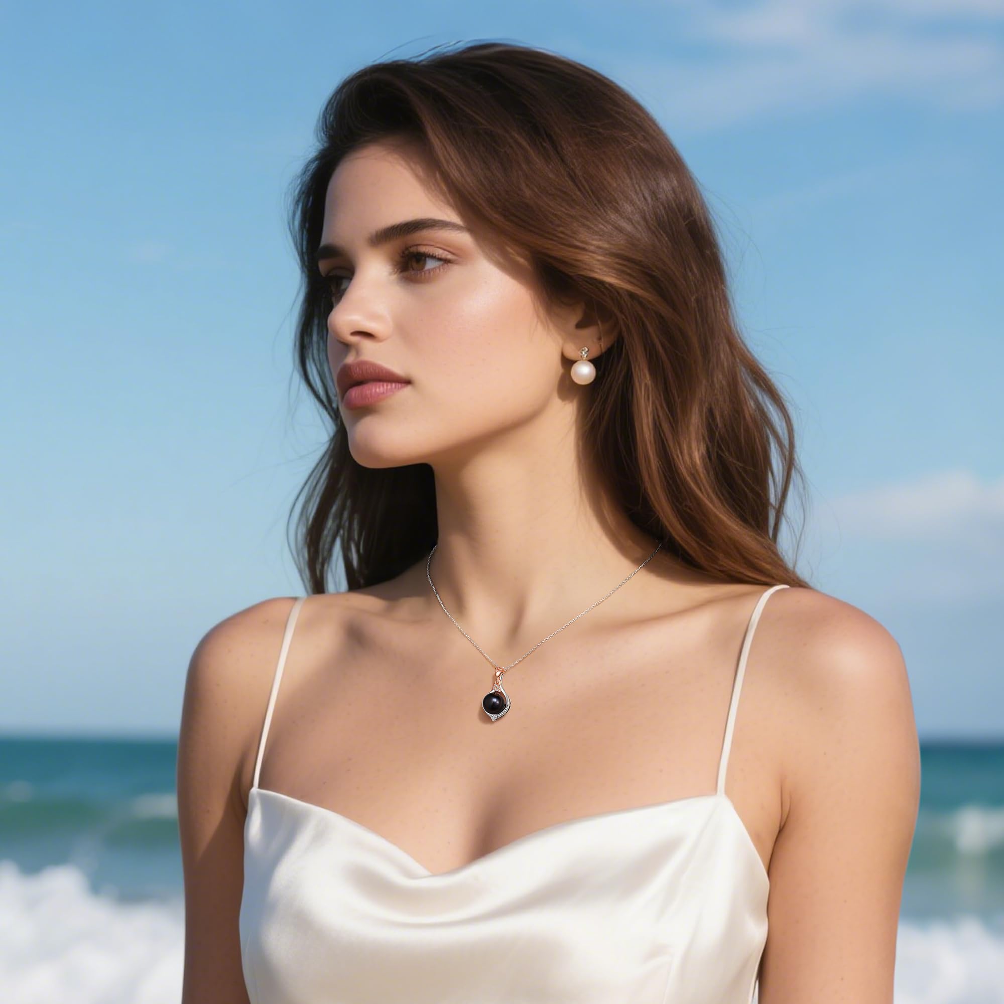Iefil Anniversary Birthday Gifts for Women Wife, Black Pearl Necklace image 2