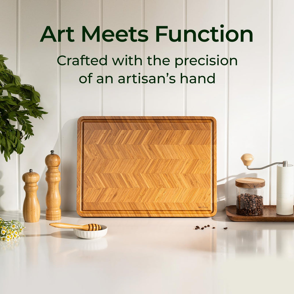 Keechee Atelier Collection Bamboo Cutting Board, Reversible Wood Chopping Boards for Kitchen with Juice Grooves, Handcrafted Large Serving Tray, Luxury Housewarming Wedding Gifts for New Home image 2