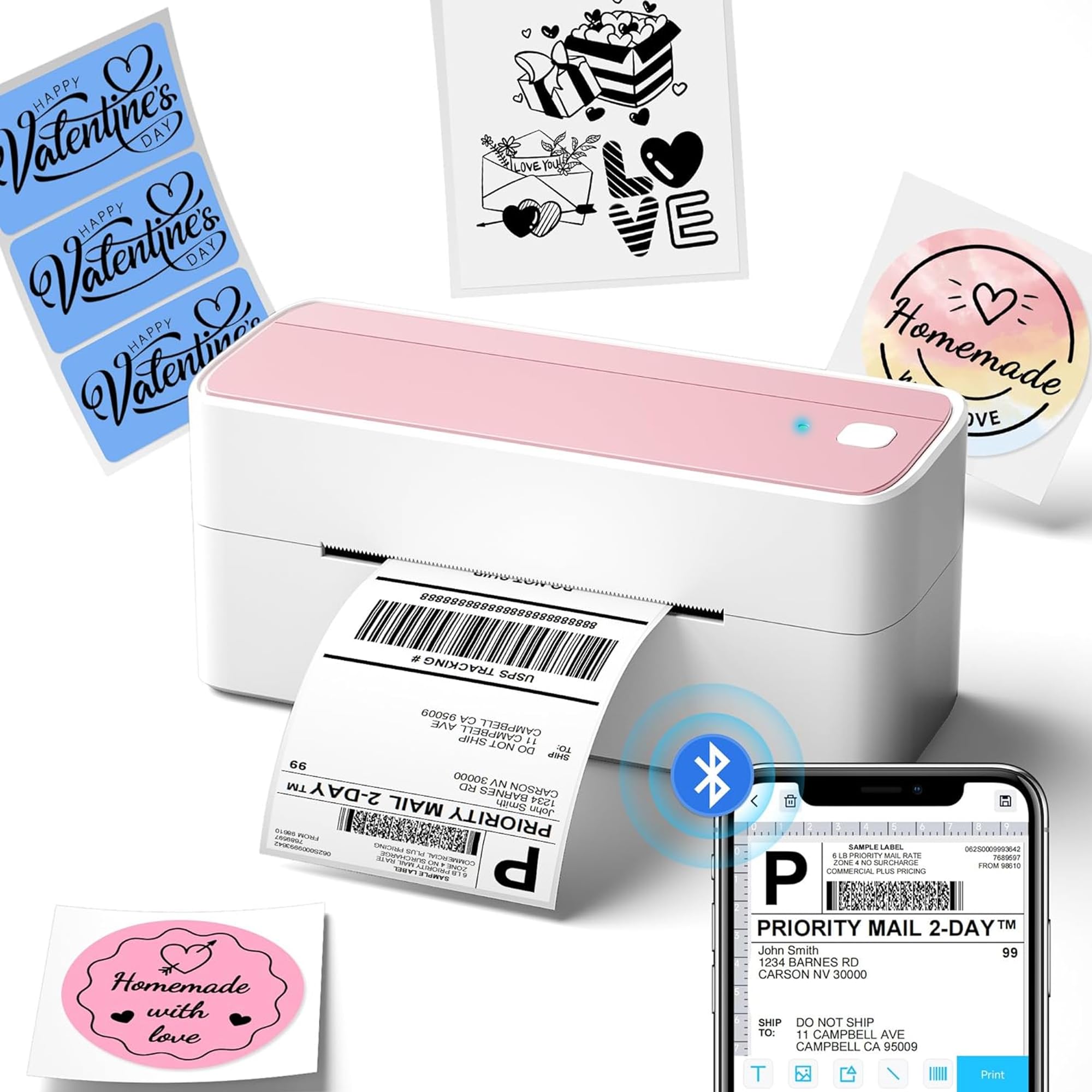 Phomemo 241BT Bluetooth 4x6 thermal label printer printing a shipping label