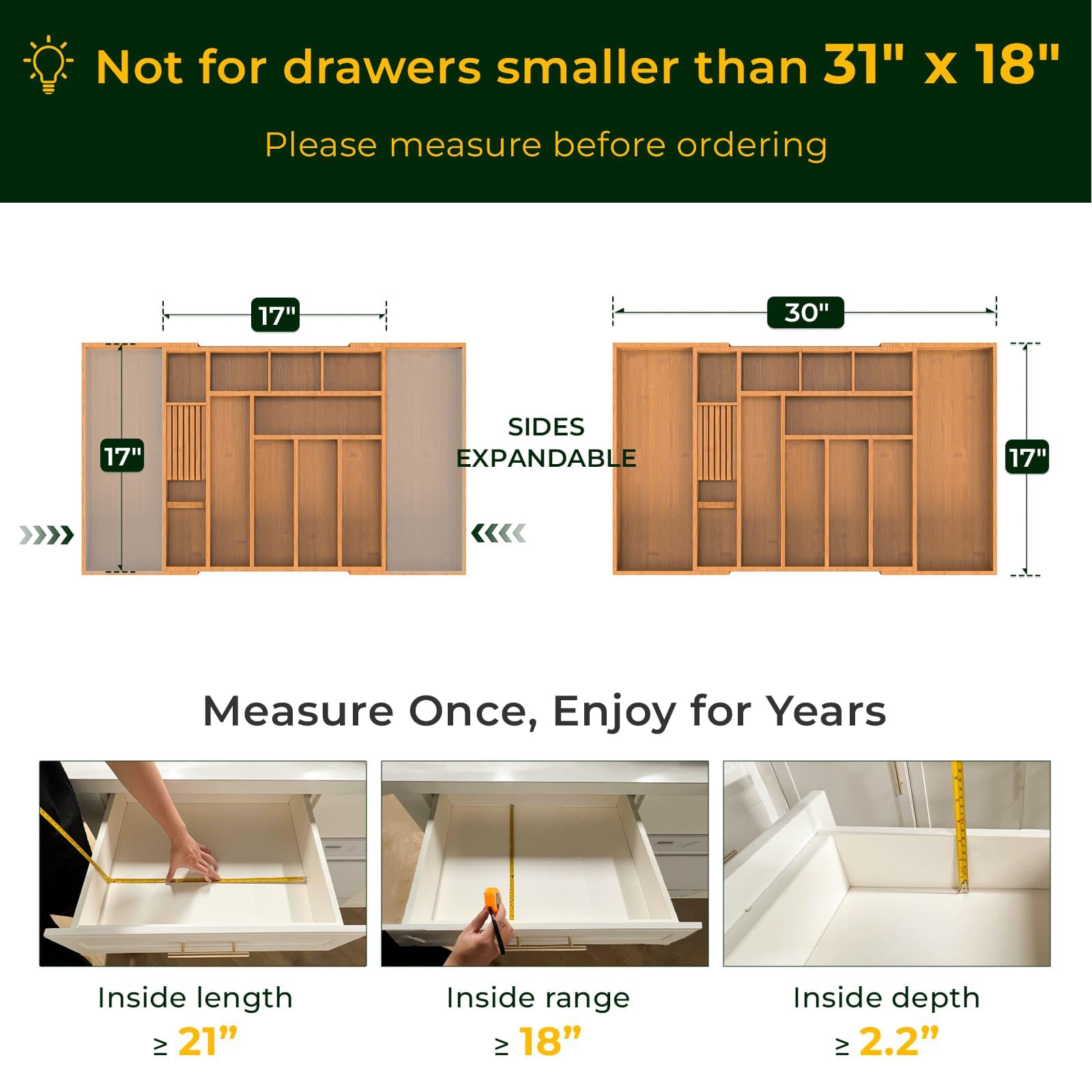 keechee Carbonized Large Kitchen Drawer Organizer, 12 Slots Expandable Silverware Organizer, Utensil Holder & Cutlery Tray, 2.5" Deep for Extra Capacity, Non-Slip Feet Included image 2