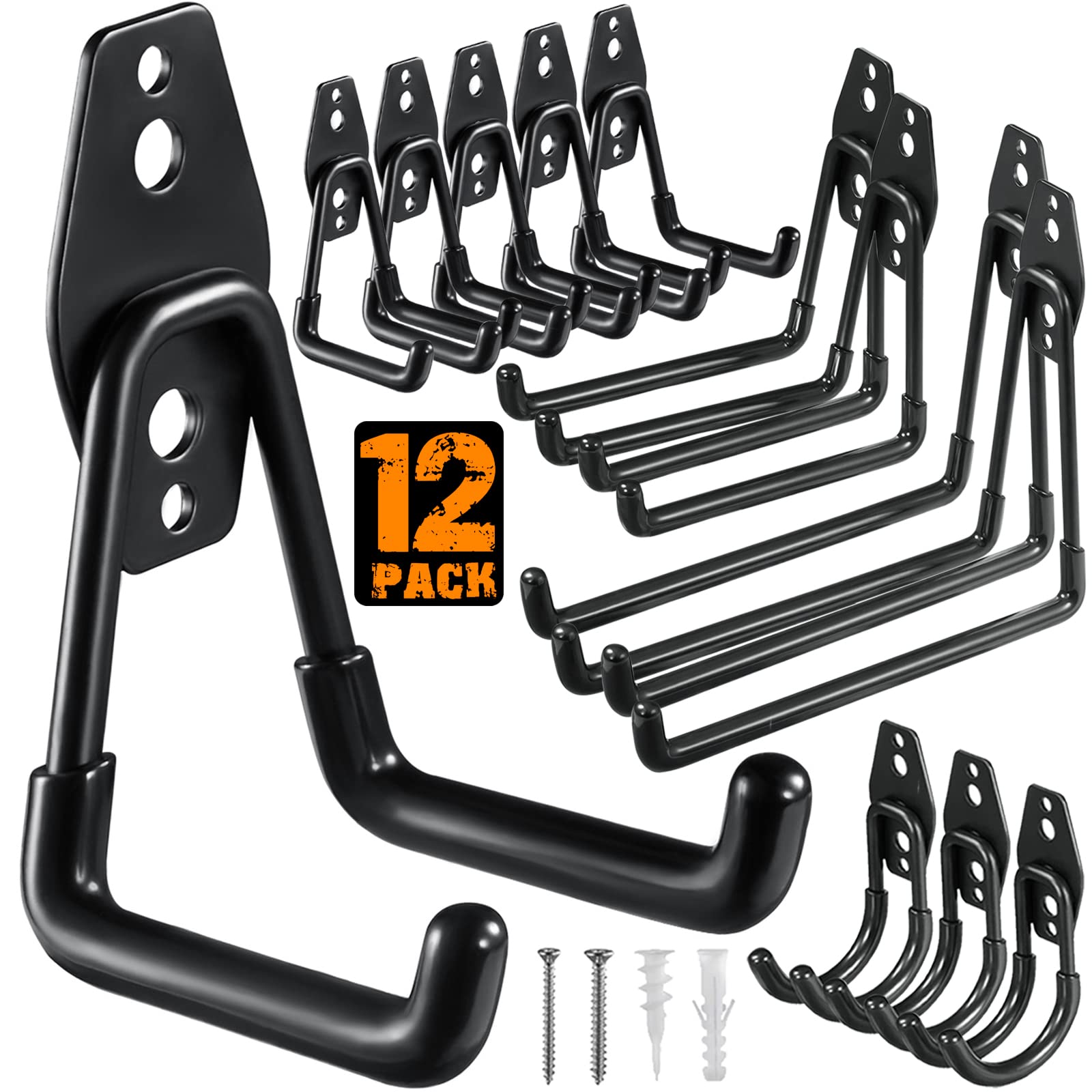12 HUPBIPY heavy-duty wall-mounted garage ladder hooks on white background