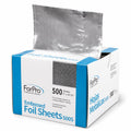 Stack of pre-cut embossed aluminum hair foil sheets 5 x 10.75 inches with non-slip textured surface