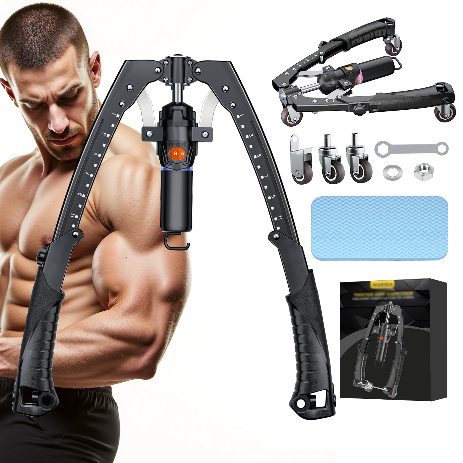 WAKISA 3-in-1 Twister Arm Trainer with ab roller wheels and adjustable resistance springs