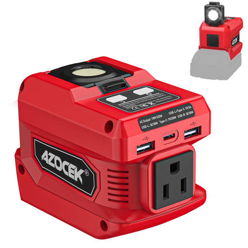 Azocek 220W power inverter unit compatible Milwaukee 18V battery, compact black inverter