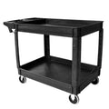 MaxWorks 2-tier heavy-duty utility cart with polypropylene shelves and 5" swivel casters