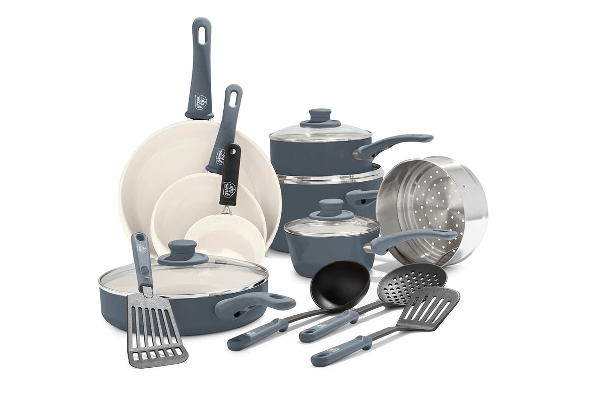 GreenLife 16-piece gray ceramic nonstick pots and pans cookware set