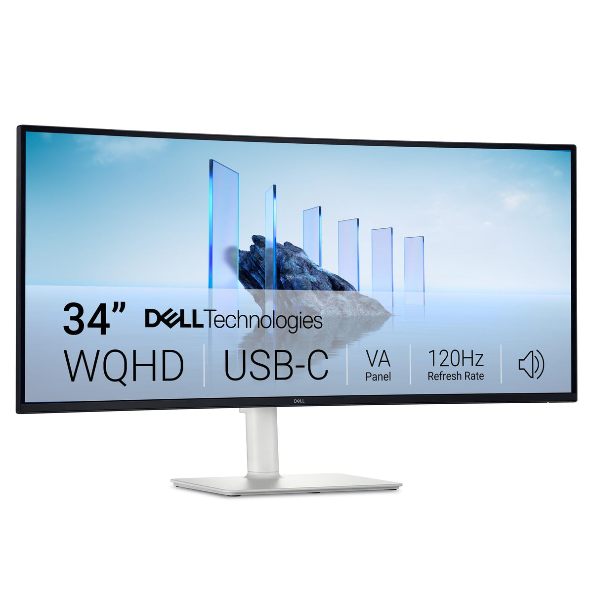 Dell 34-inch curved ultrawide monitor front view showing WQHD display