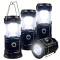 Collapsible XTAUTO LED camping lantern showing solar panel and USB charging port