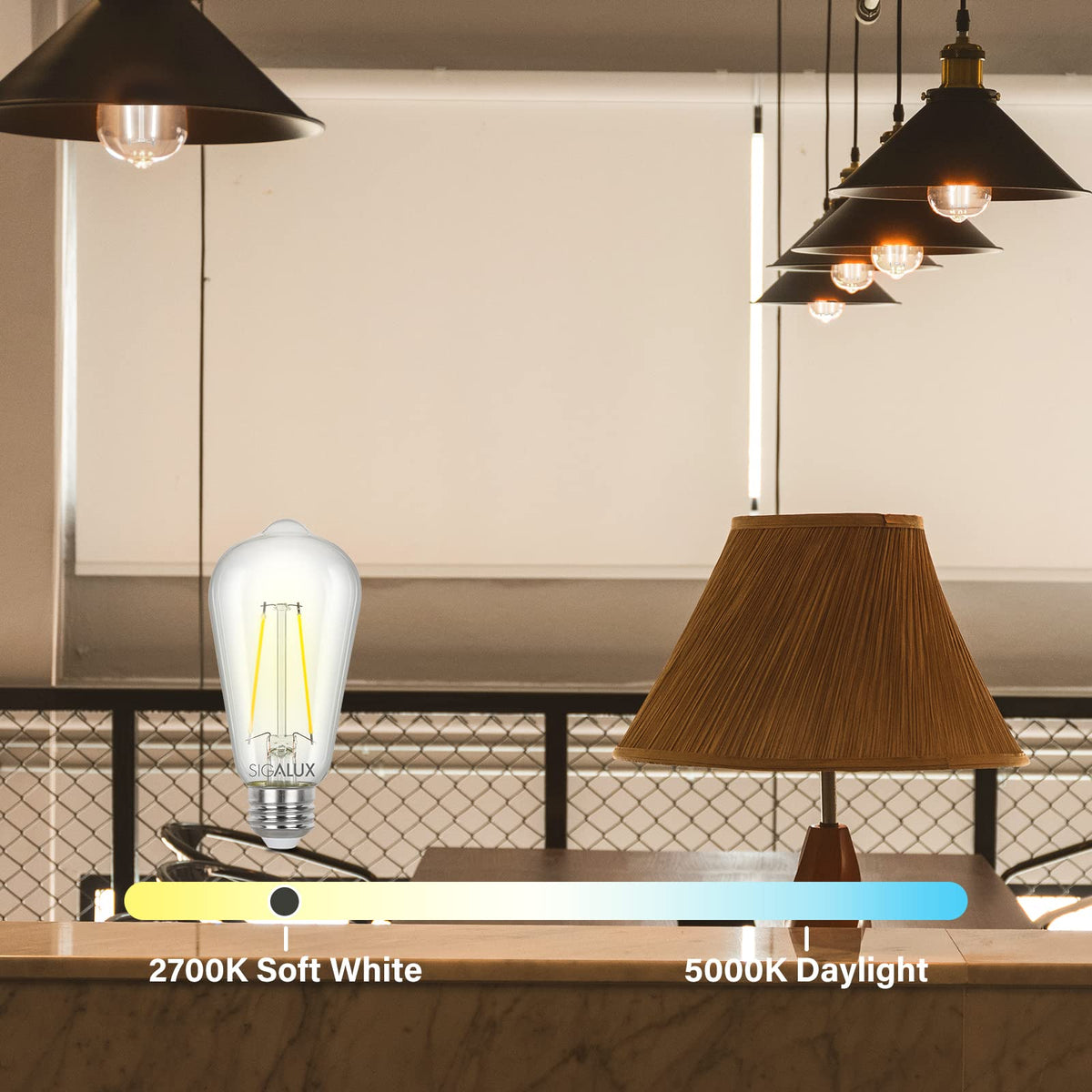 ST58 Filament Clear Non-Dimmable Vintage Light Bulbs 40W Equivalent 400LM Soft White 5000K 15, 000hrs 4 Pack image 7