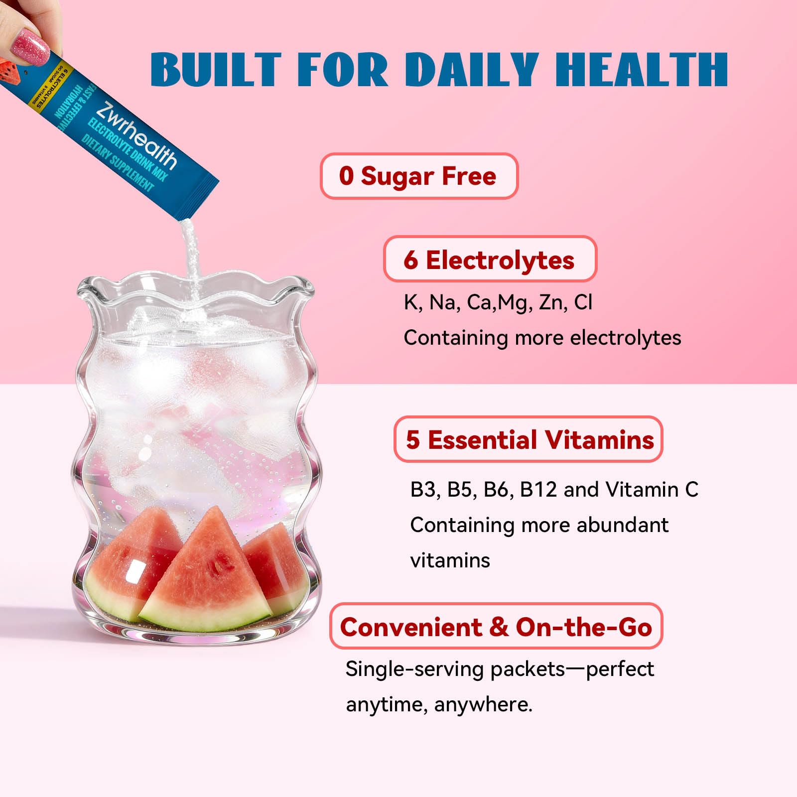 Zwrhealth Electrolytes Powder Packets, Sugar Free Hydration Packets, 4 Flavors Liquid Daily IV Electrolyte Drink Mix, Instantly Hydrating & Party Recovery with 6 Electrolytes & 5 Vitamins, 16 Servings image 6