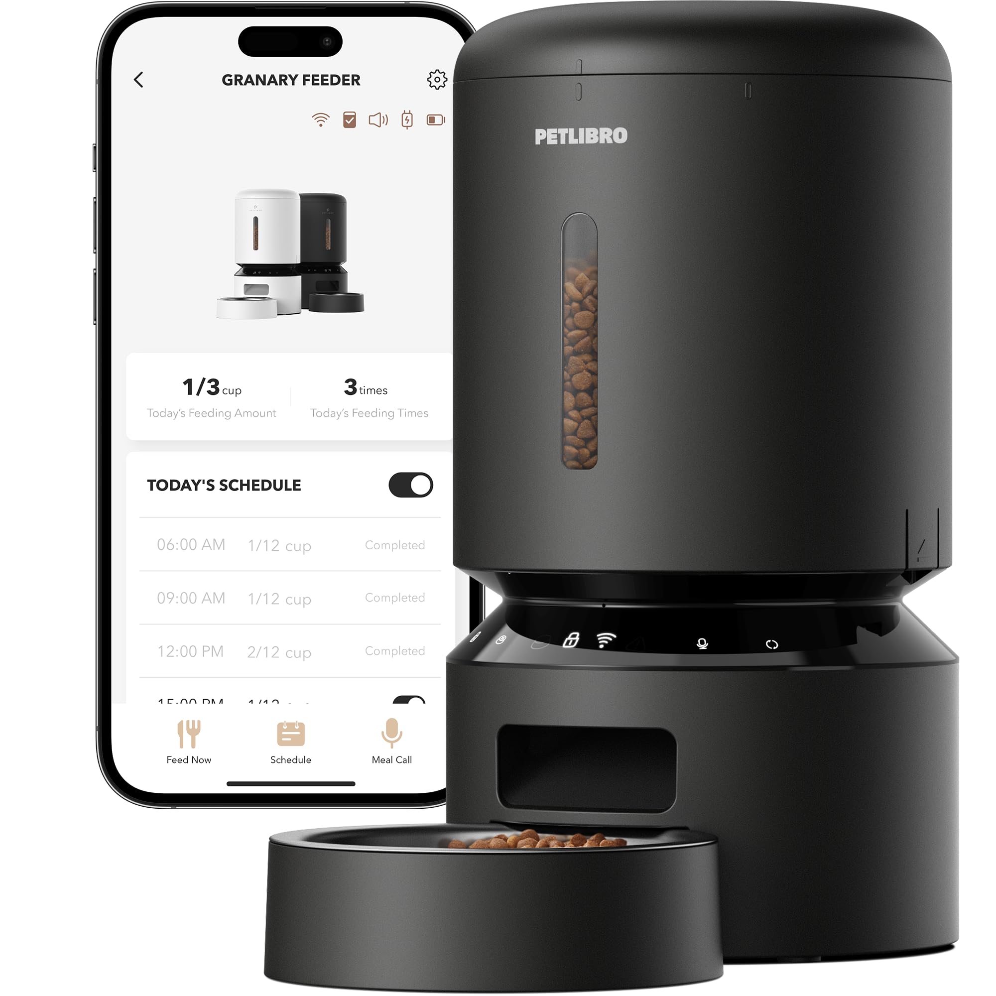 Black PETLIBRO 5L automatic cat feeder featuring digital display and hopper
