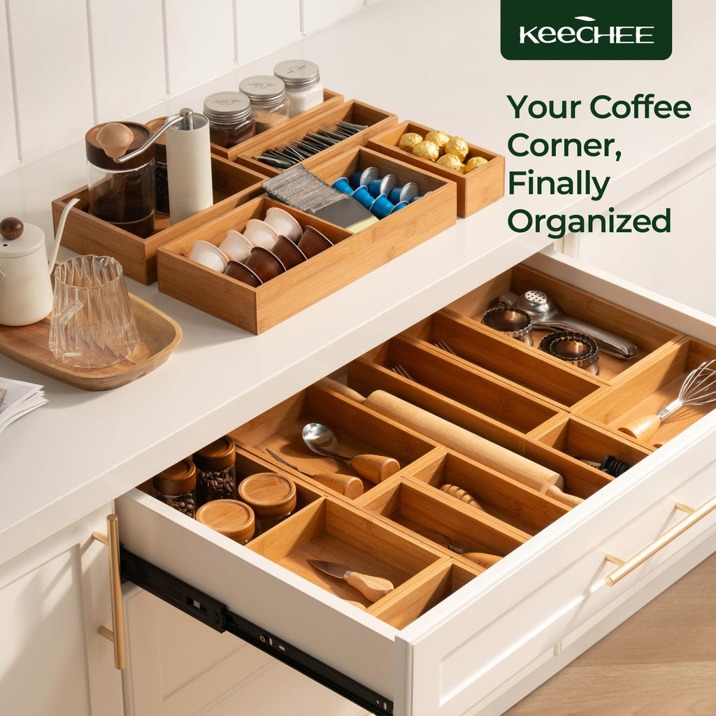 keechee 10-Piece Drawer Organizer Set, 2.2" Deep Multi-Use Organizers for Utensils, Silverware, Cutlery, Desk, Bathroom, Junk Drawer & Makeup, Non-Slip Feet Included. image 9