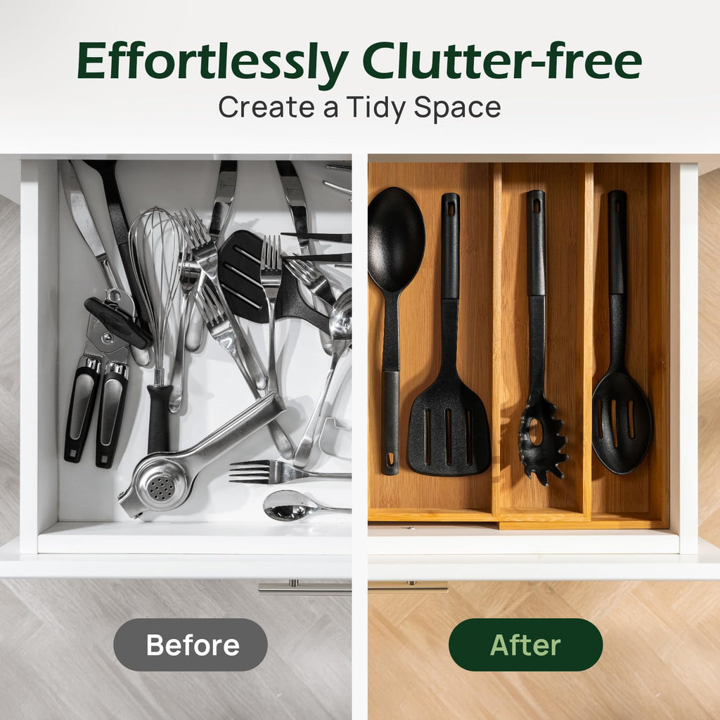 Carbonized Kitchen Drawer Organizer, 5 Slots Expandable Silverware Organizer, Utensil Holder & Cutlery Tray, 2.2" Deep for Extra Capacity, Non-Slip Feet Included. image 7