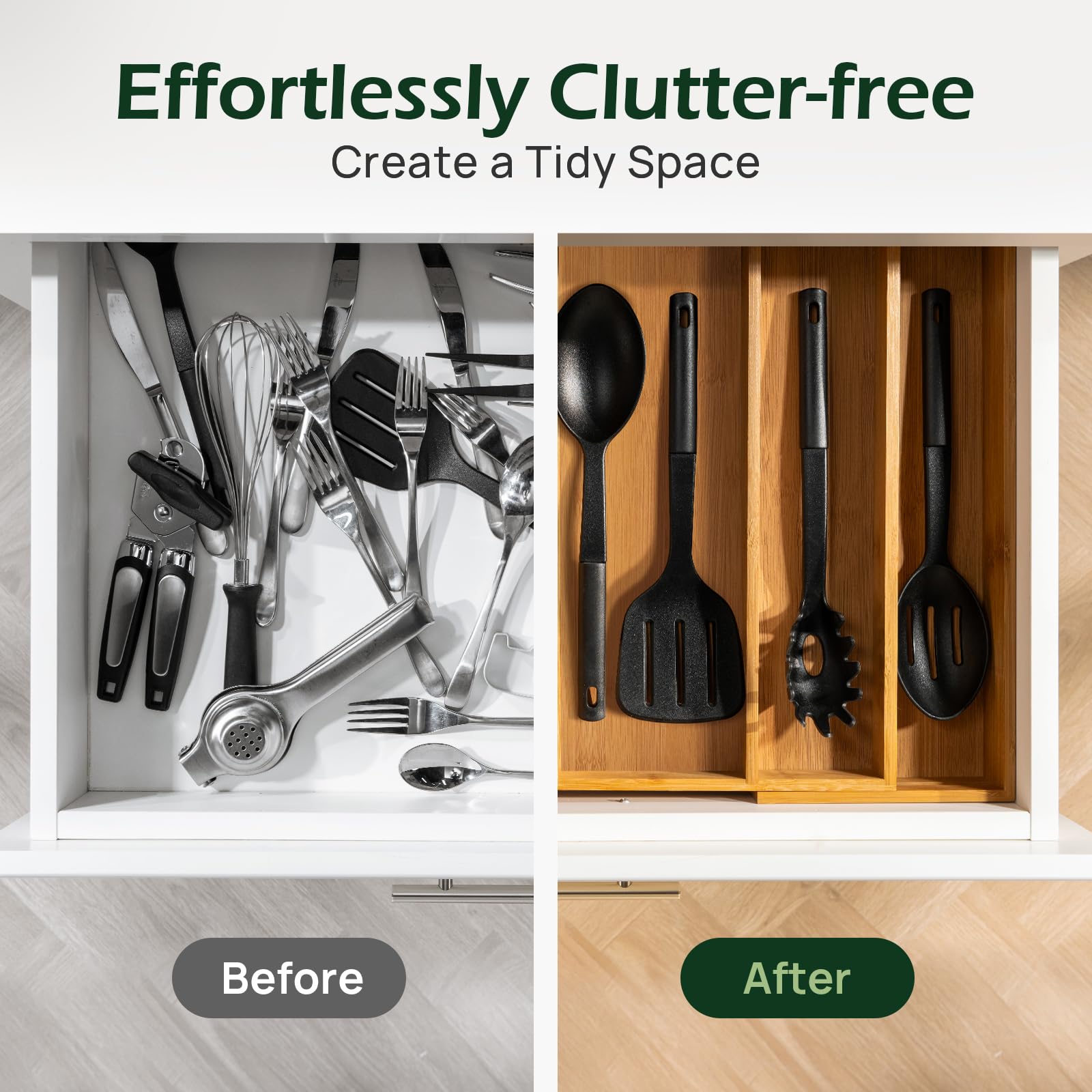 Carbonized Kitchen Drawer Organizer, 5 Slots Expandable Silverware Organizer, Utensil Holder & Cutlery Tray, 2.2" Deep for Extra Capacity, Non-Slip Feet Included. image 7