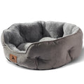 Grey Asvin small round dog bed with plush cushion, raised bolster and water-resistant Oxford anti-slip bottom