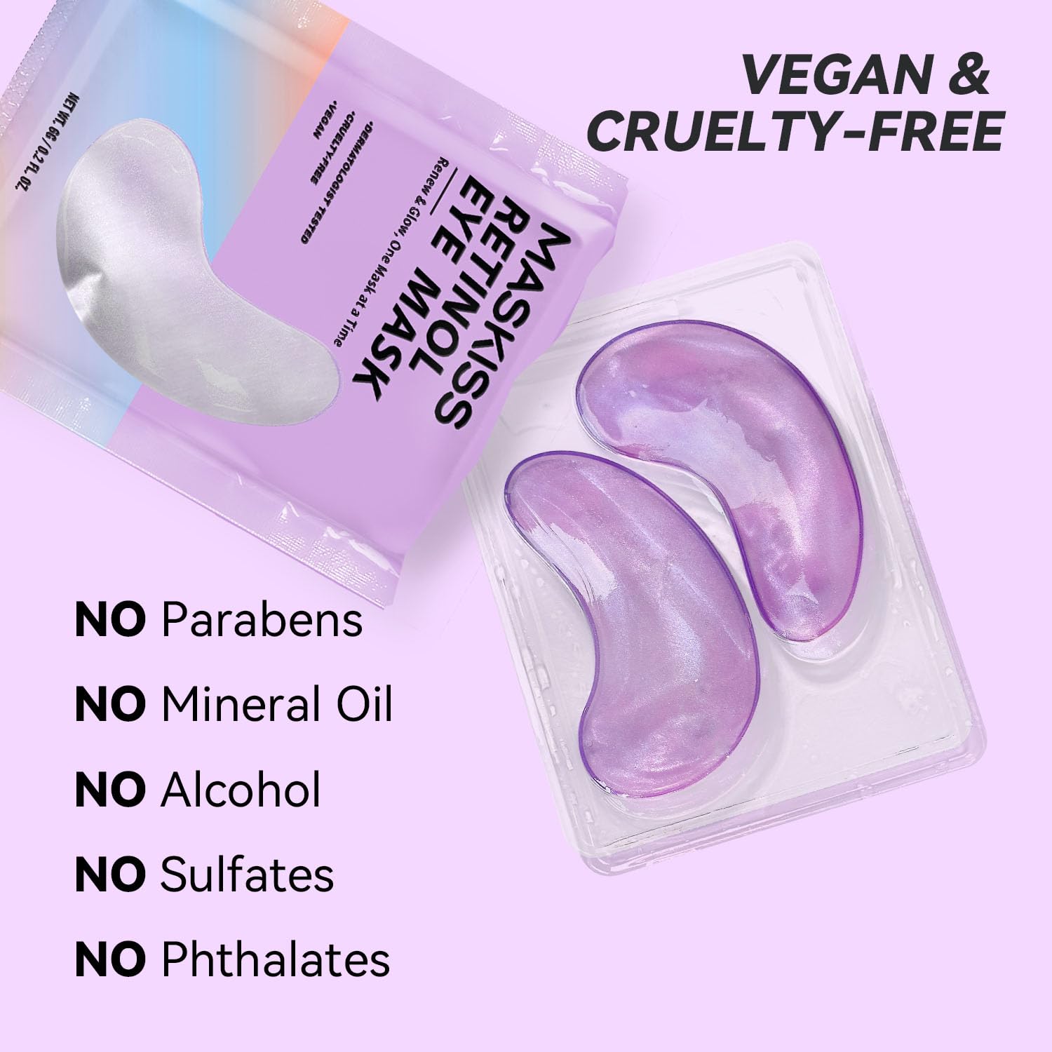Maskiss Retinol Under Eye Patches (24 Pairs), Lavender Purple Eye Masks for Dark Circles, Puffy Eyes & Wrinkles, Firming Collagen Eye Patches, Vegan Cruelty-Free Skincare Gifts for Women image 5