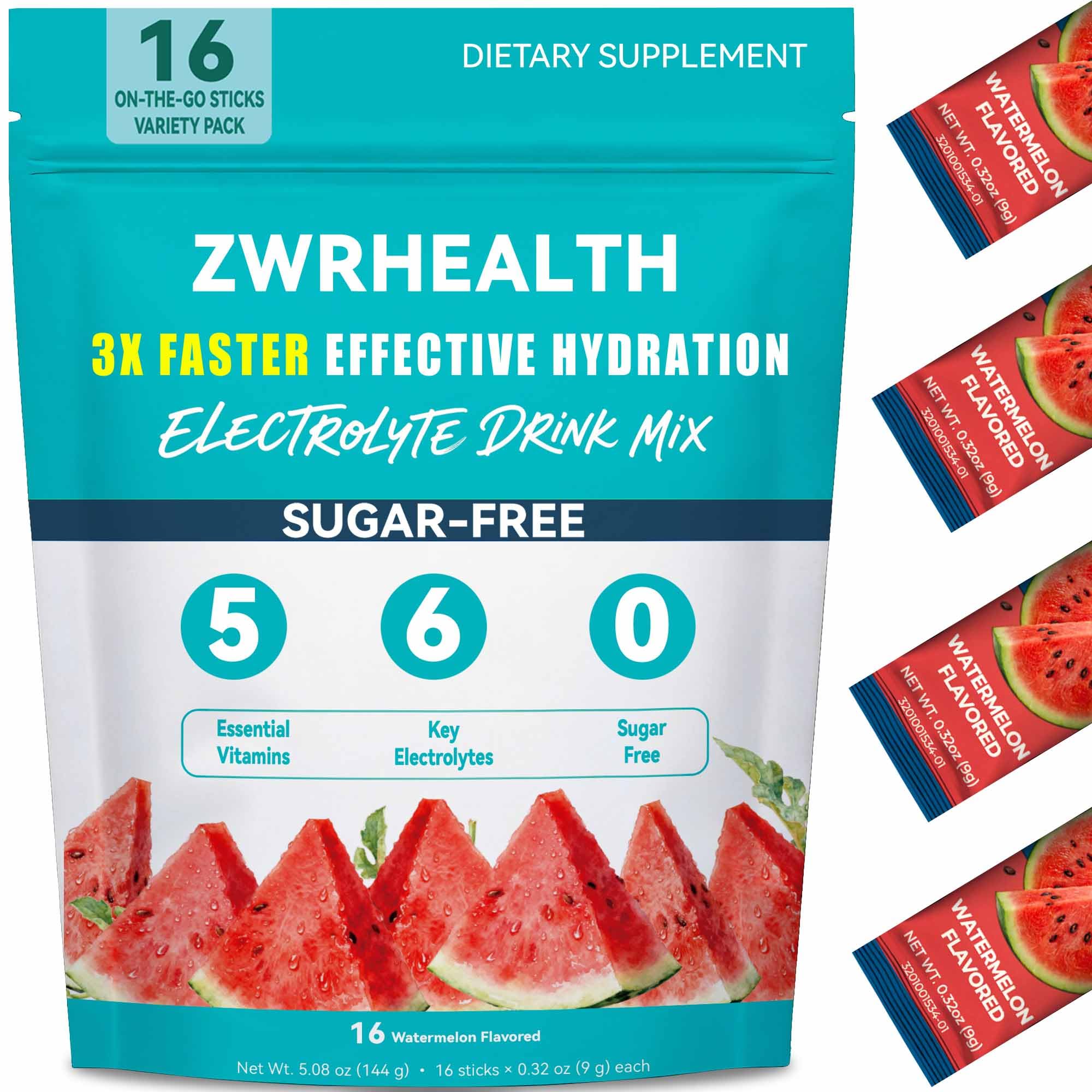 Zwrhealth Electrolytes Powder Packets, Sugar Free Hydration Packets, Liquid Daily IV Electrolyte Drink Mix, Instantly Hydrating & Party Recovery with 6 Electrolytes & 5 Vitamins, 16 Servings