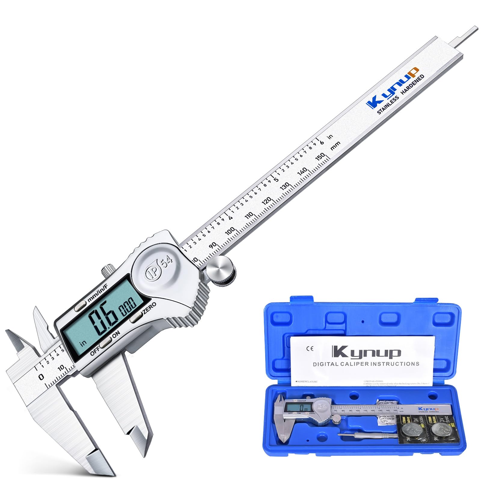 Kynup stainless steel digital caliper with LCD display showing measurement