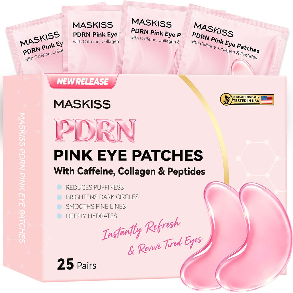 Maskiss PDRN Under Eye Patches (25 Pairs), Pink Eye Gel Pads with Caffeine Collagen Peptides, Eye Masks for Dark Circles Puffiness Fine Lines, Hydrating Soothing Self Care Gifts for Women