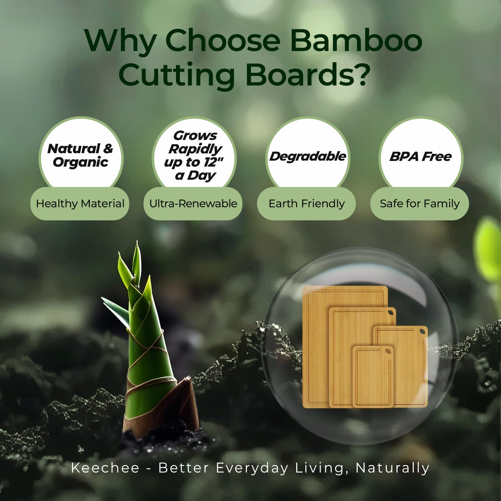 Keechee Natural Bamboo Cutting Board Set of 4, Wood Chopping Block Set image 6