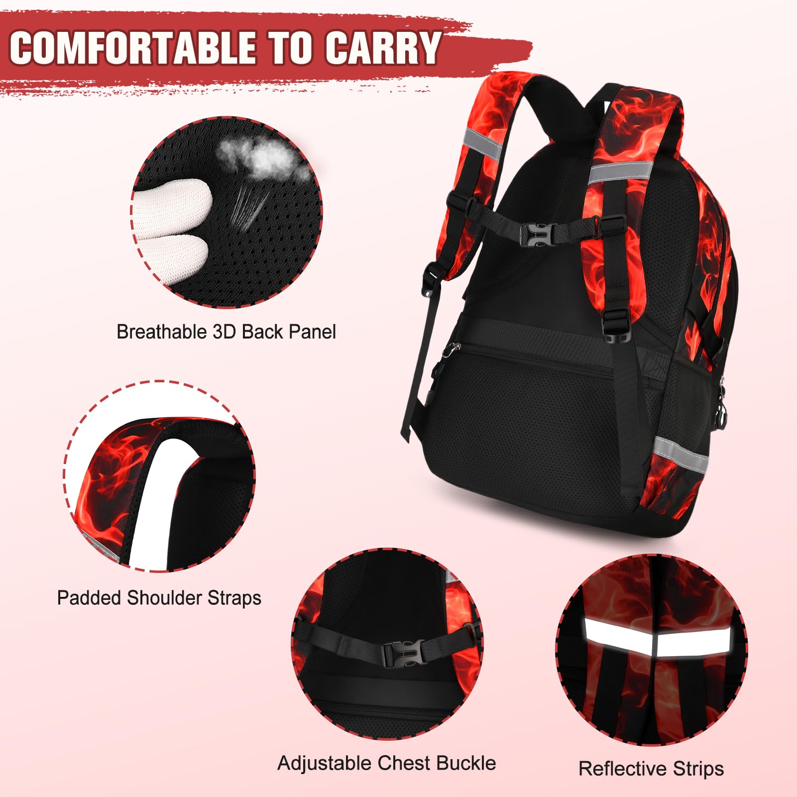 Similove Backpack for Boys, 4PCS Cool Flame School Bags image 5