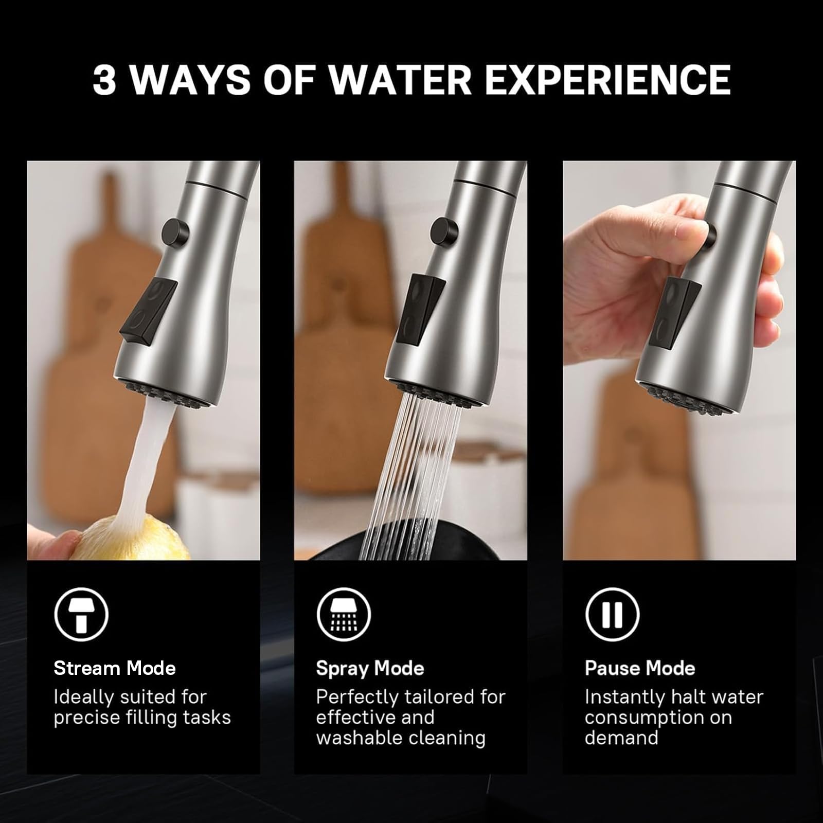 WEWE High-Arc Pull-Down Kitchen Faucet, Brushed Nickel, 3-Mode Sprayer image 4