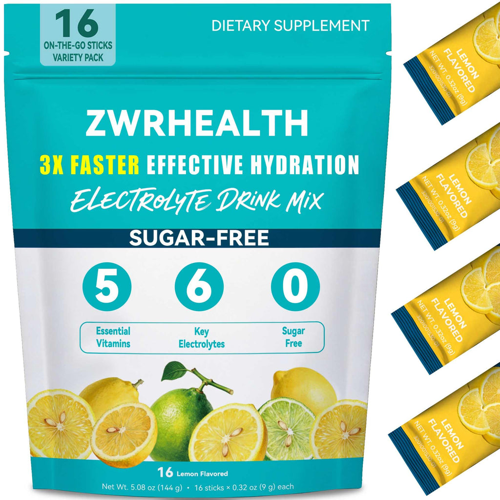 Zwrhealth Electrolytes Powder Packets, Sugar Free Hydration Packets, Liquid Daily IV Electrolyte Drink Mix, Instantly Hydrating & Party Recovery with 6 Electrolytes & 5 Vitamins, 16 Servings