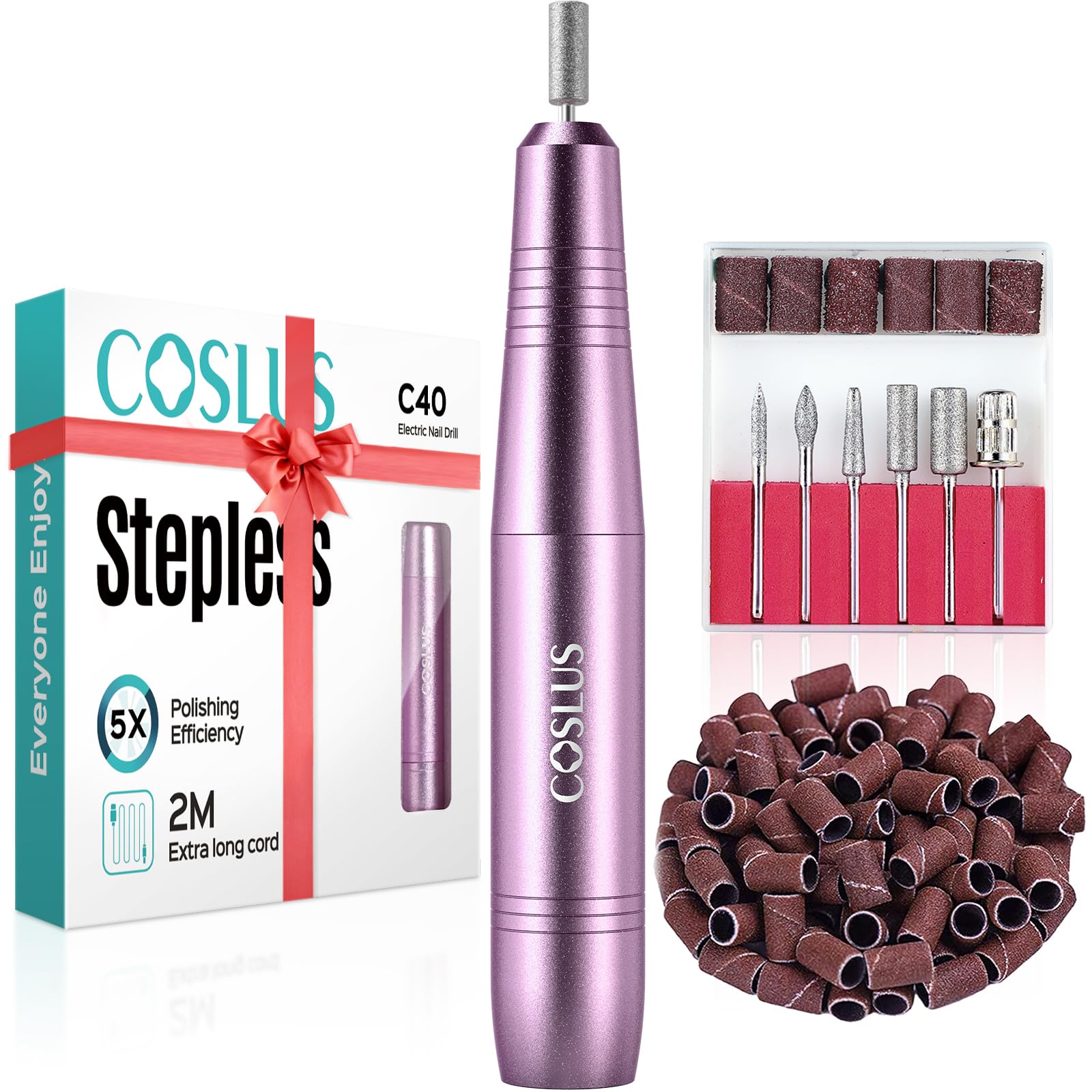 COSLUS C40 electric nail drill handheld unit showing speed control dial and handpiece