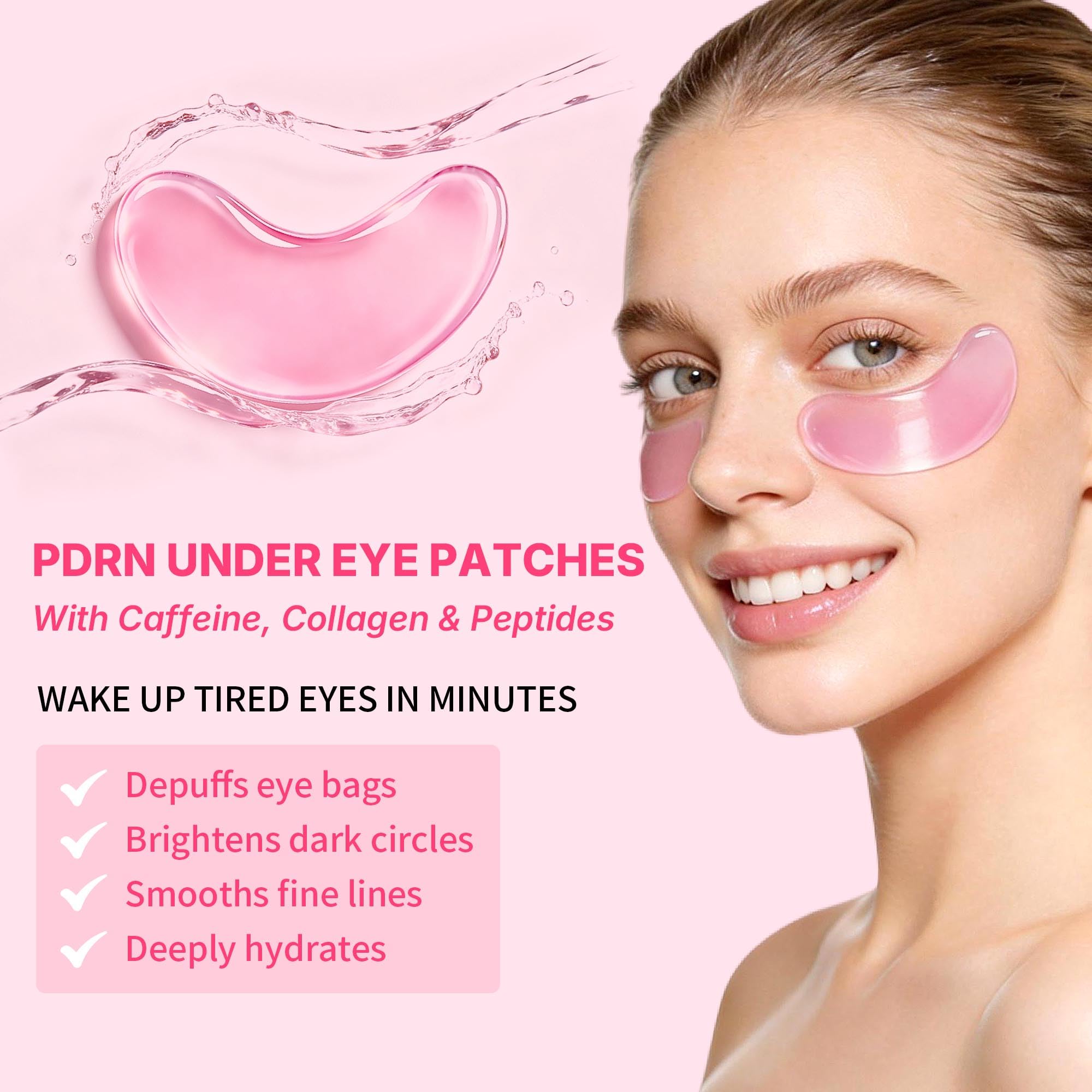 Maskiss PDRN Under Eye Patches (25 Pairs), Pink Eye Gel Pads with Caffeine Collagen Peptides, Eye Masks for Dark Circles Puffiness Fine Lines, Hydrating Soothing Self Care Gifts for Women image 2