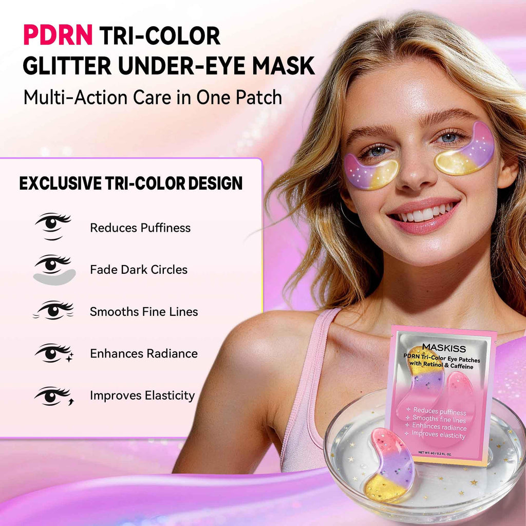 Maskiss PDRN Under Eye Patches (25 Pairs), Tri-Color Eye Gel Pads with Retinol Caffeine, Eye Masks for Dark Circles Puffy Eyes Wrinkles, Collagen Self Care Gifts for Women image 2