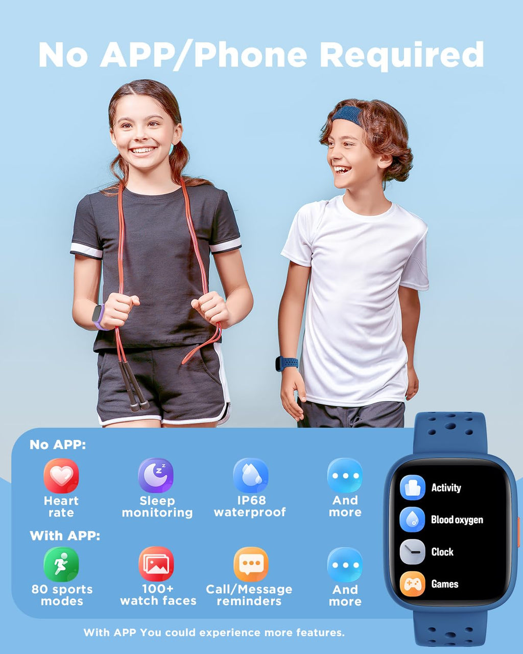 BIGGERFIVE Kids Smart Watch No Phone Needed, 1.8" Fitness Tracker Watch image 2