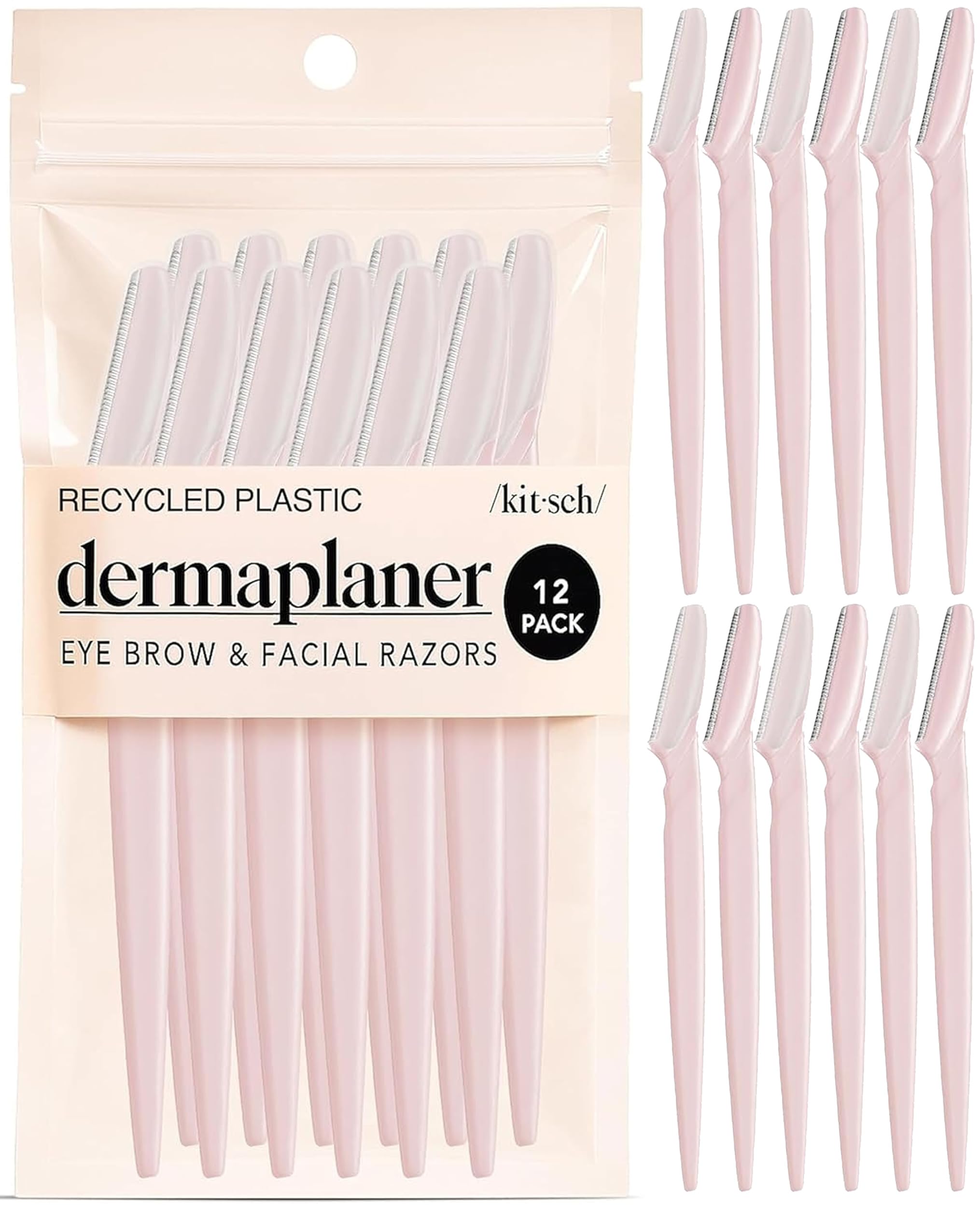 Blush Kitsch dermaplane facial razors in 12-piece retail blister
