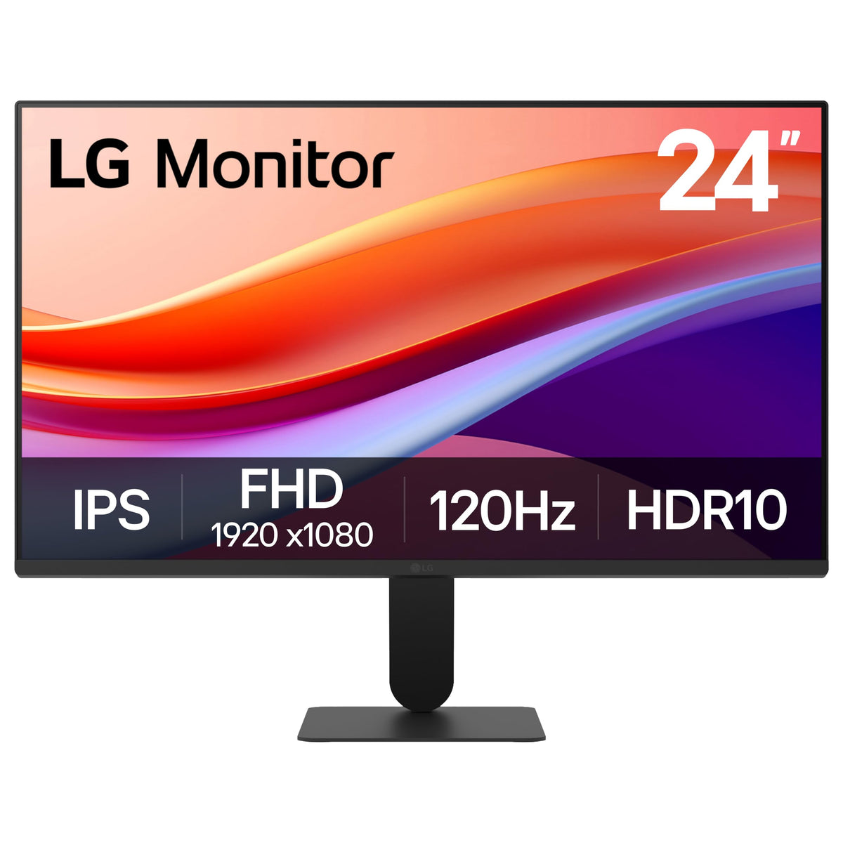 LG 24-inch Full HD IPS monitor on slim black stand, front view
