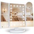 HUONUL trifold magnifying vanity mirror showing 2x, 3x and 10x panels and LED lights