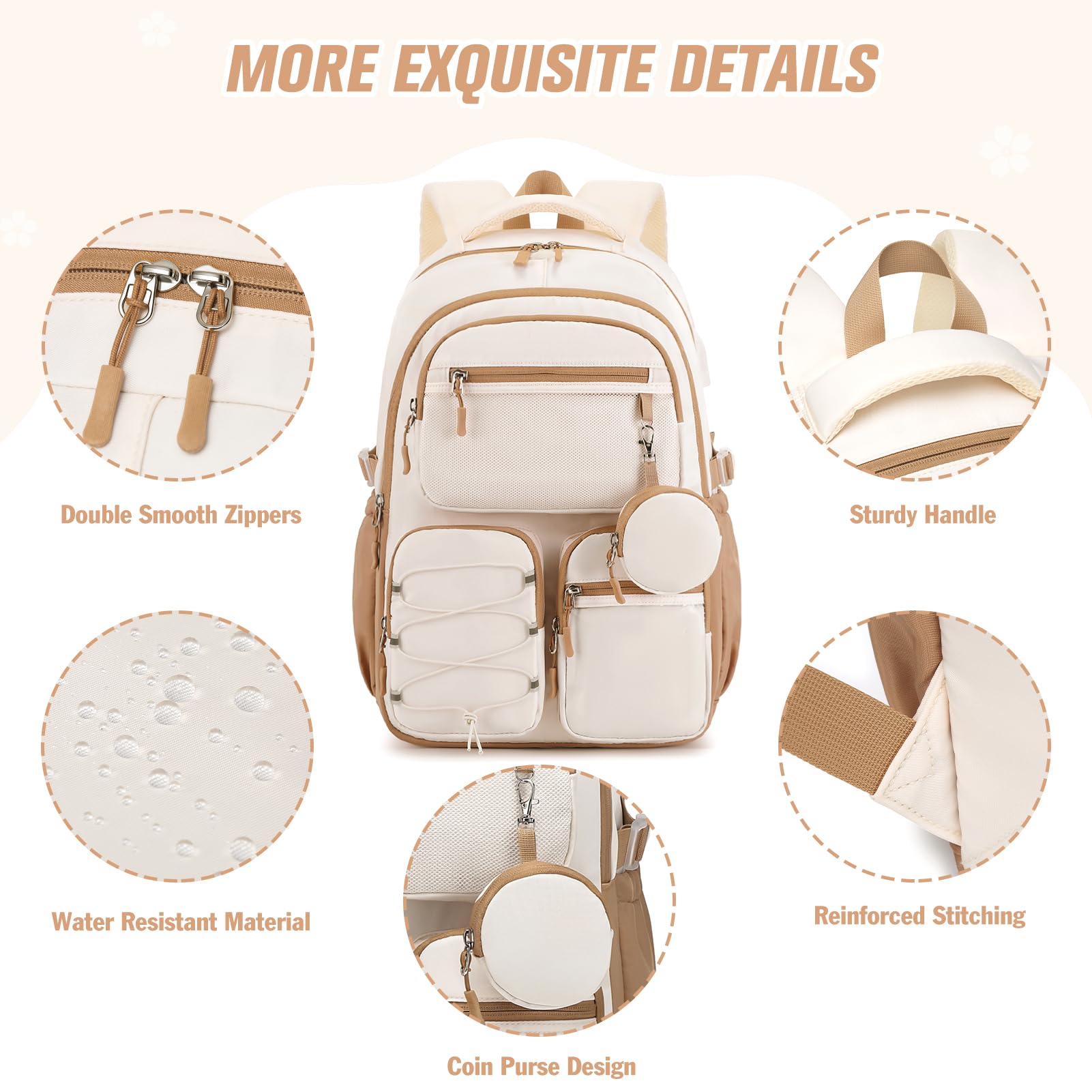 Similove Backpack for Teen Girls, 3PCS School Backpack for Girls image 4